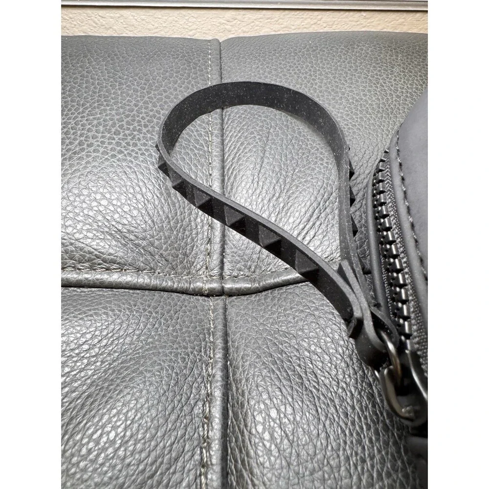 Valentino V Logo Cosmetic Bag Black Rubber Zip Pouch Travel Toiletry Case